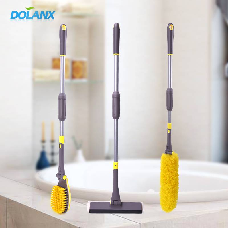 Flexible Long Telescopic Handle Window Scraper Squeegee Cleaner&Duser&Brush