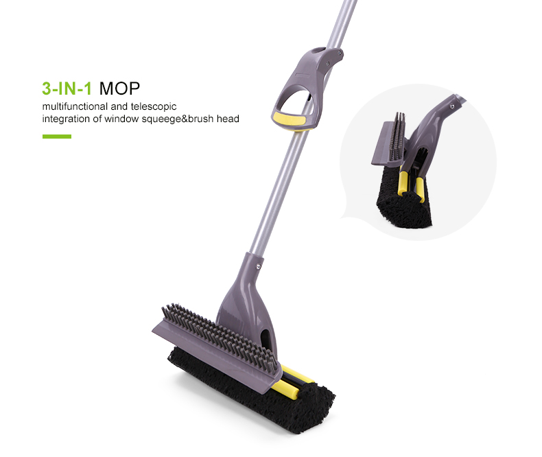 Sponge Floor Cleaning Mop With PP Bristle Brush Rubber Squeegee